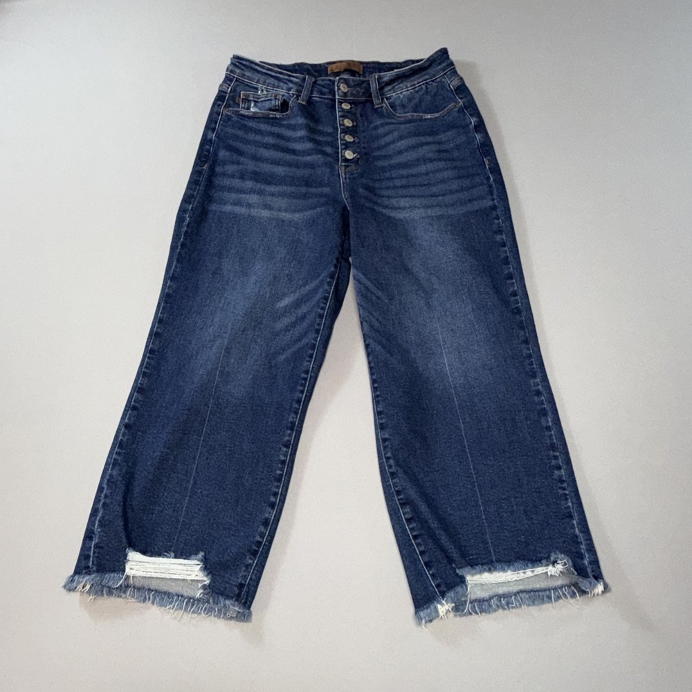 Judy Blue Wide Leg Crop Raw Hem Dark Wash Jeans Woman's 14W High Rise 32x24